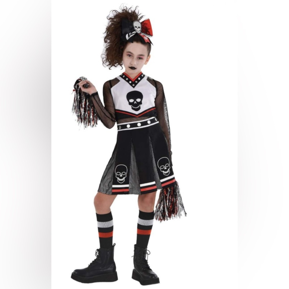 New in bag! Kids Fear Squad Skull Cheerleader Costume Size XL, 14-16